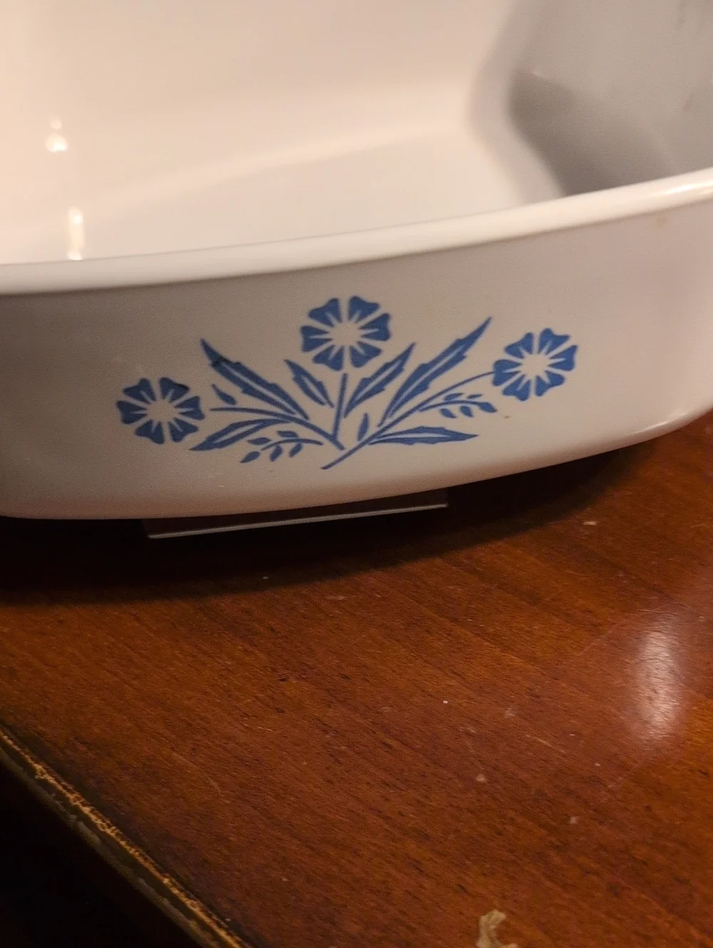 Vintage 1 Quart Corning Ware White Ceramic Baking Dish with Blue Floral Accent